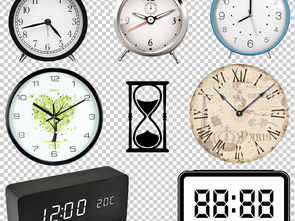 手绘卡通闹钟时钟钟表沙漏计时器PNG素材 箱包皮具设计中的创意应用